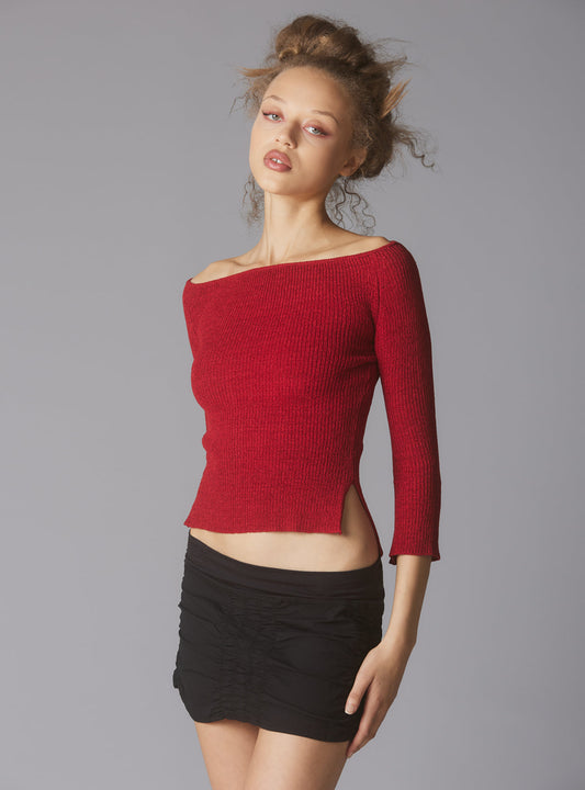 Off The Shoulder Quarter Sleeve Top In Red Red | UNIF Quality