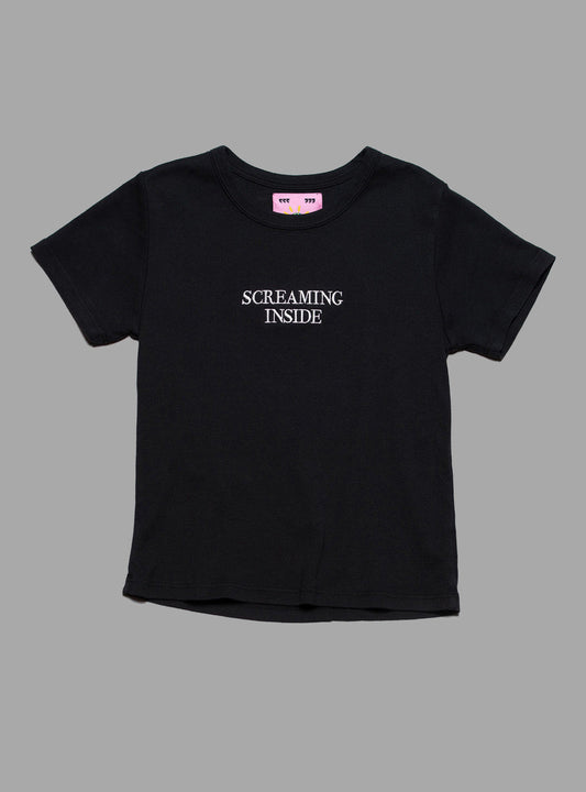 Screaming Inside Baby Tee Vintage Black | UNIF Premium