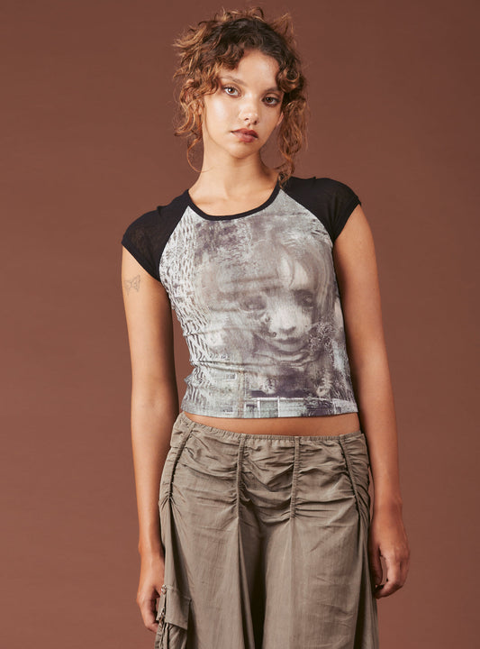 Graphic T-Shirt With Cap Sleeves Grey/Black | UNIF Value