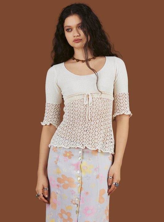 Crochet Knit Top In Off Off White | UNIF Quality