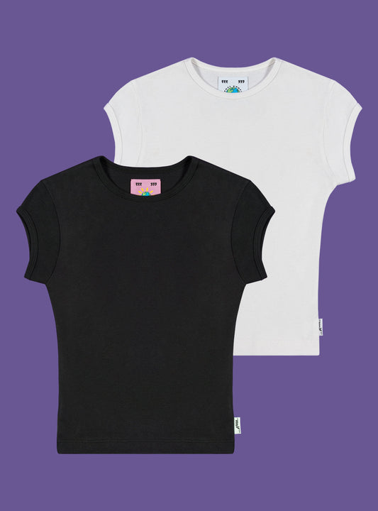 Cap Sleeve Baby Tee Two-Pack Vintage Black/Vintage White | UNIF Quality