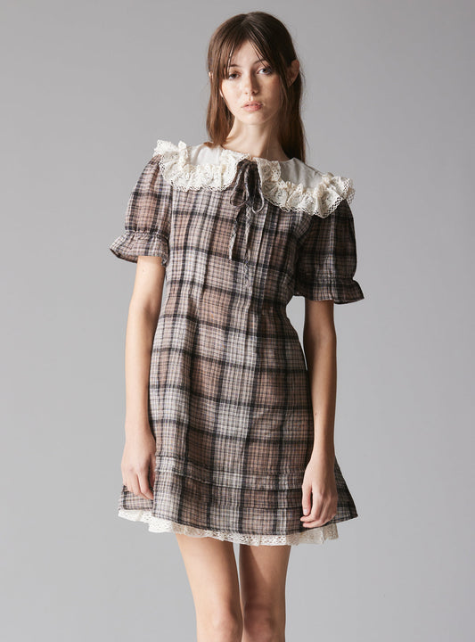 Doux Dress Brown Plaid / White | UNIF Customer Favorite