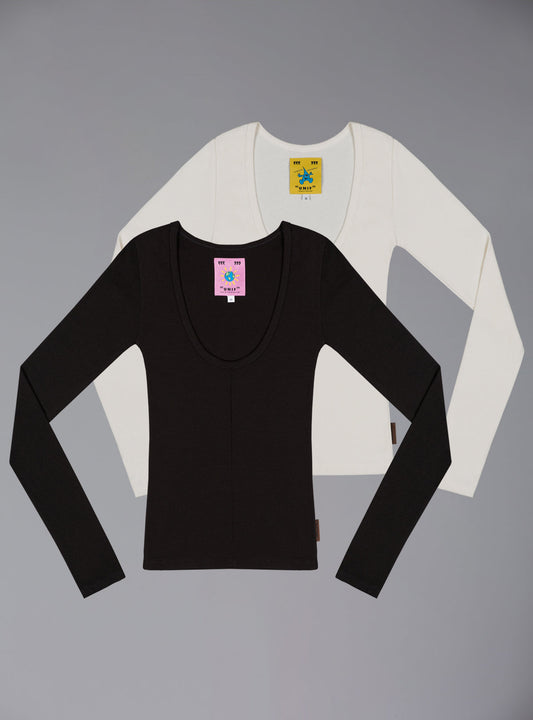 Scoop Long Sleeve 2-pack Black/Off White | UNIF Premium