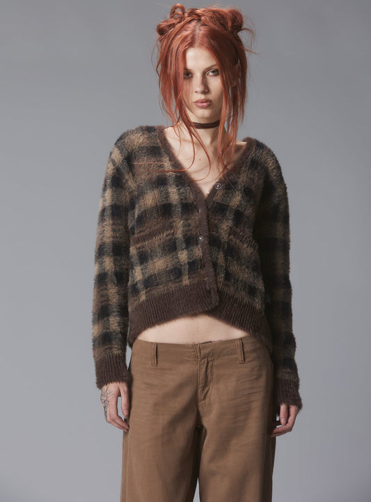 Ty Cardigan Brown Plaid | UNIF Latest