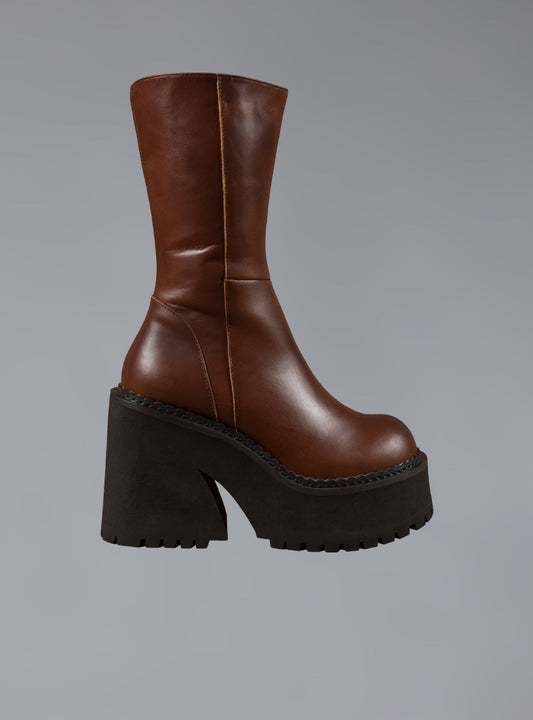 Brown Leather Platform Boot Brown | UNIF Premium