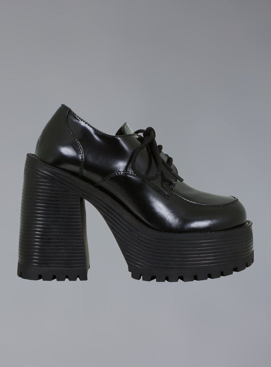 Stacked Platform Oxford Shoe Shiny Black | UNIF Quality