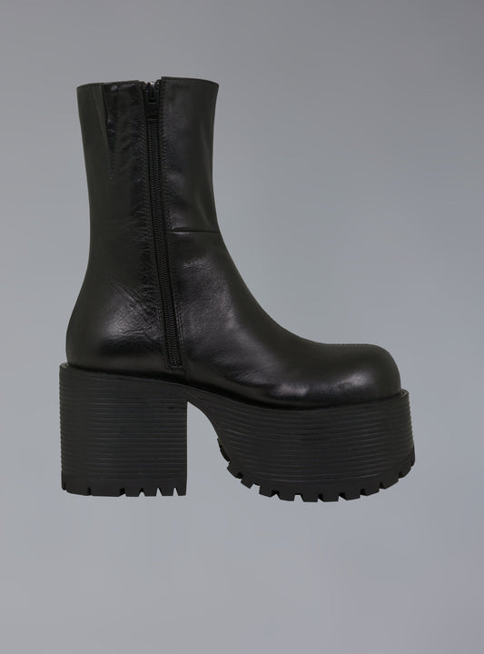 Stacked Platform Leather Boot With Heel Matte Black | UNIF Top Pick