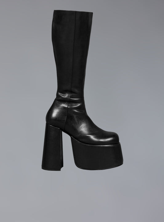 Stacked Leather Platform Boot With High Heel Black | UNIF Smart Buy