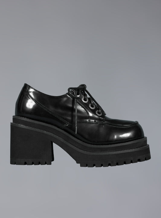 90s Platform Oxford Shoe With Chunky Heel Black | UNIF Premium