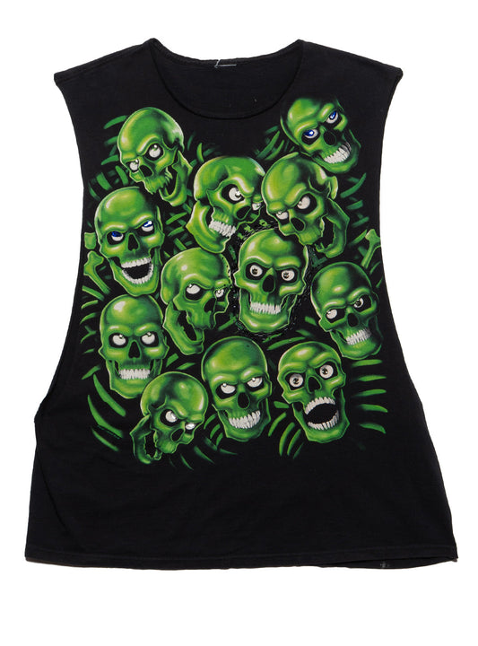 Vintage Liquid Blue Skulls Sleeveless Tee Black | UNIF Quality