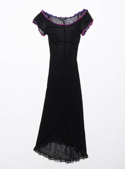 Vintage Betsy Johnson Lace Dress With Purple Trim Black | UNIF Quality