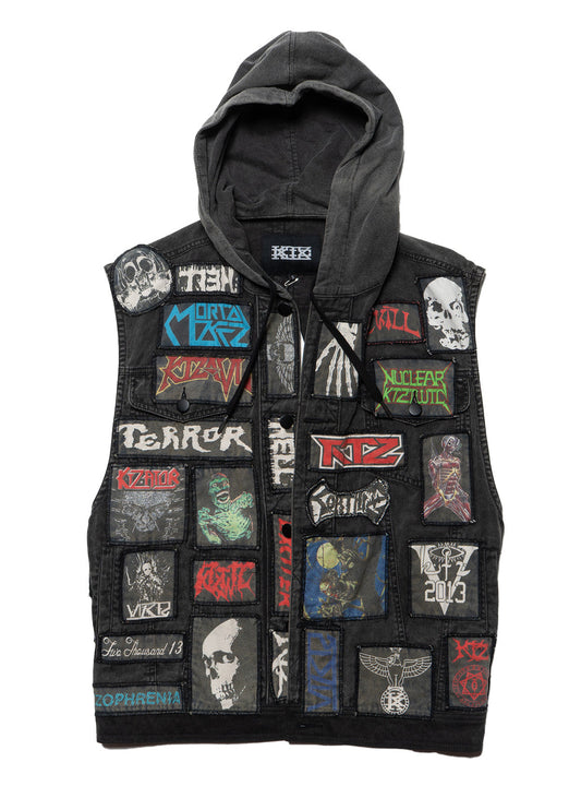 Vintage KTZ Crust Denim Vest With Hood Black | UNIF Premium