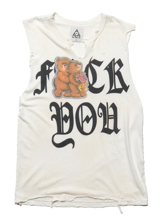 Vintage UNIF Fuck You Bears Sleeveless Tee White | UNIF Customer Favorite