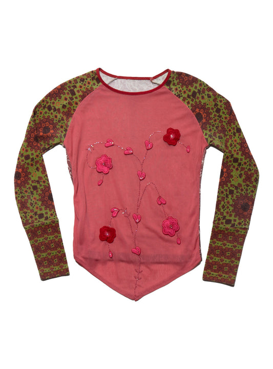 Vintage Kizungu Zungu Flower Long Sleeve Top Red / Green | UNIF New