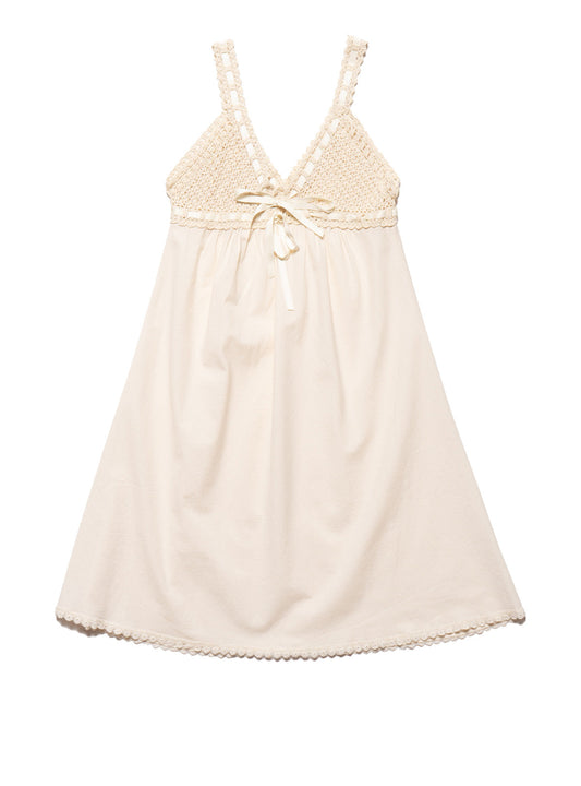 Vintage Cotton Bodice Crochet Ribbon Midi Dress Beige | UNIF Customer Favorite