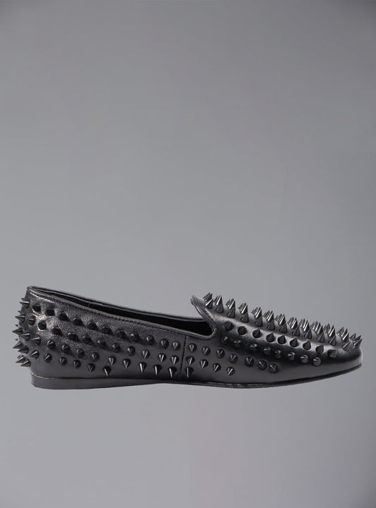 UNIF Hellraiser spiked slip on loafer in tonal on colorway. Black/Black | UNIF Latest