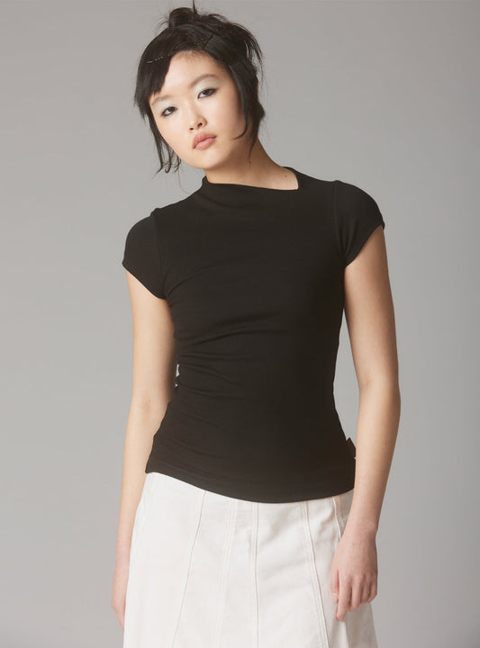 Rib Asymmetrical Cap Sleeve Black | UNIF New
